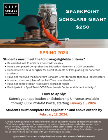 SparkPoint Scholars Grant flyer